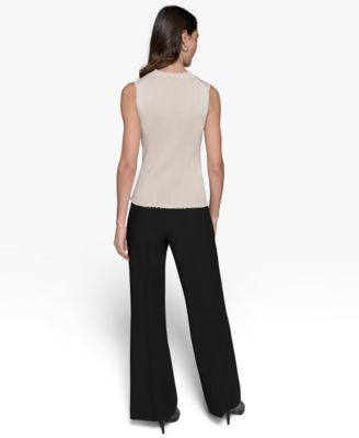 Women's Ruffled Rib-Knit Sleeveless Top