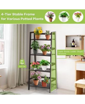 4-Tier Bamboo Plant Rack with Guardrails Stable and Space-Saving-Brown 19" x 12.5" x 45".