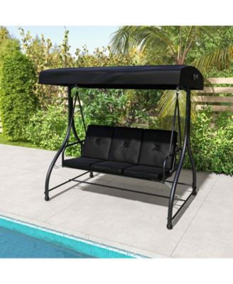 3 Seat Outdoor Porch Swing with Adjustable Canopy-Black