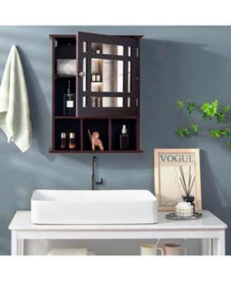 Wall Mounted and Mirrored Bathroom Cabinet-Brown