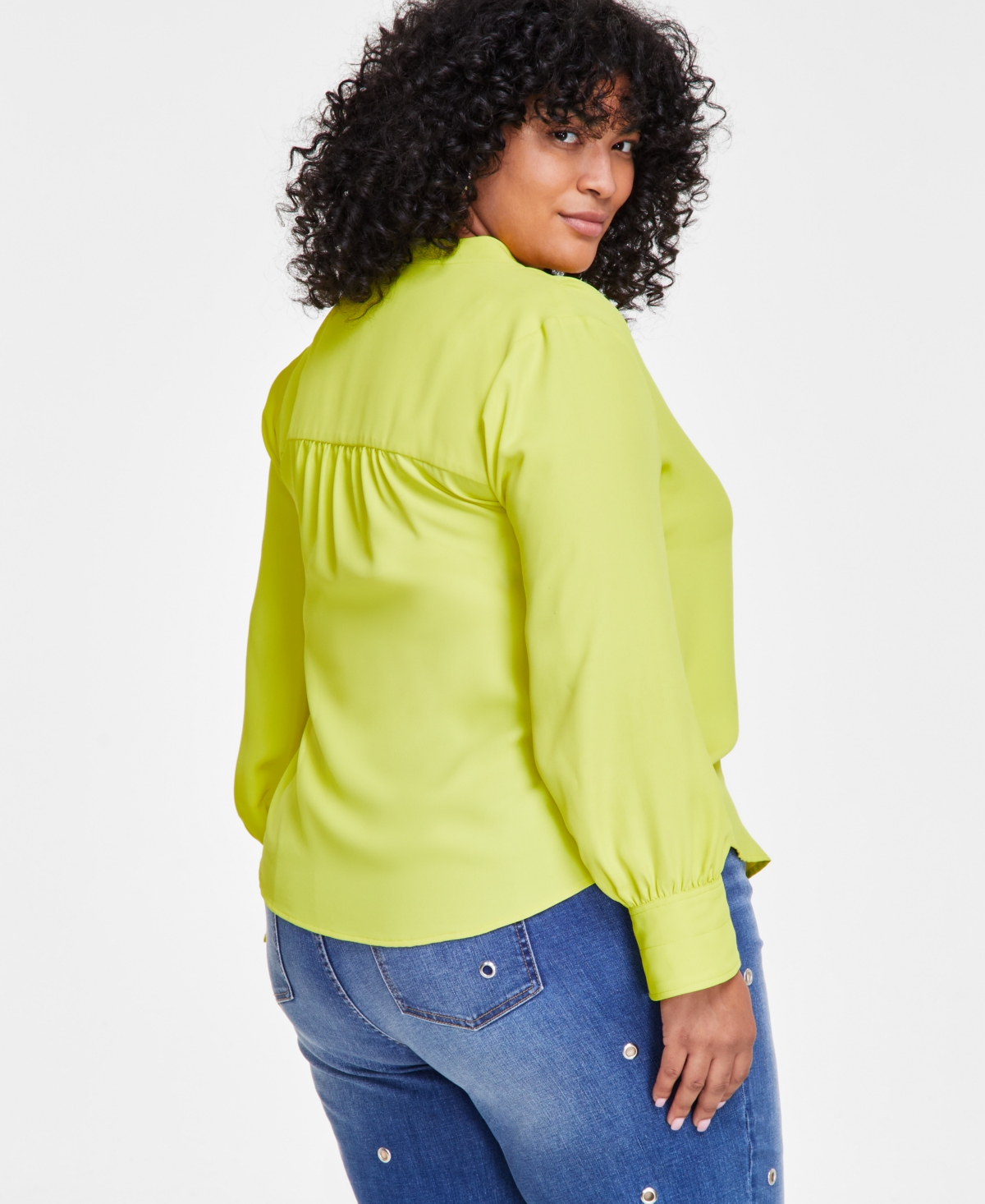 Vince Camuto Plus Size Split-Neck Blouson-Sleeve Shirt