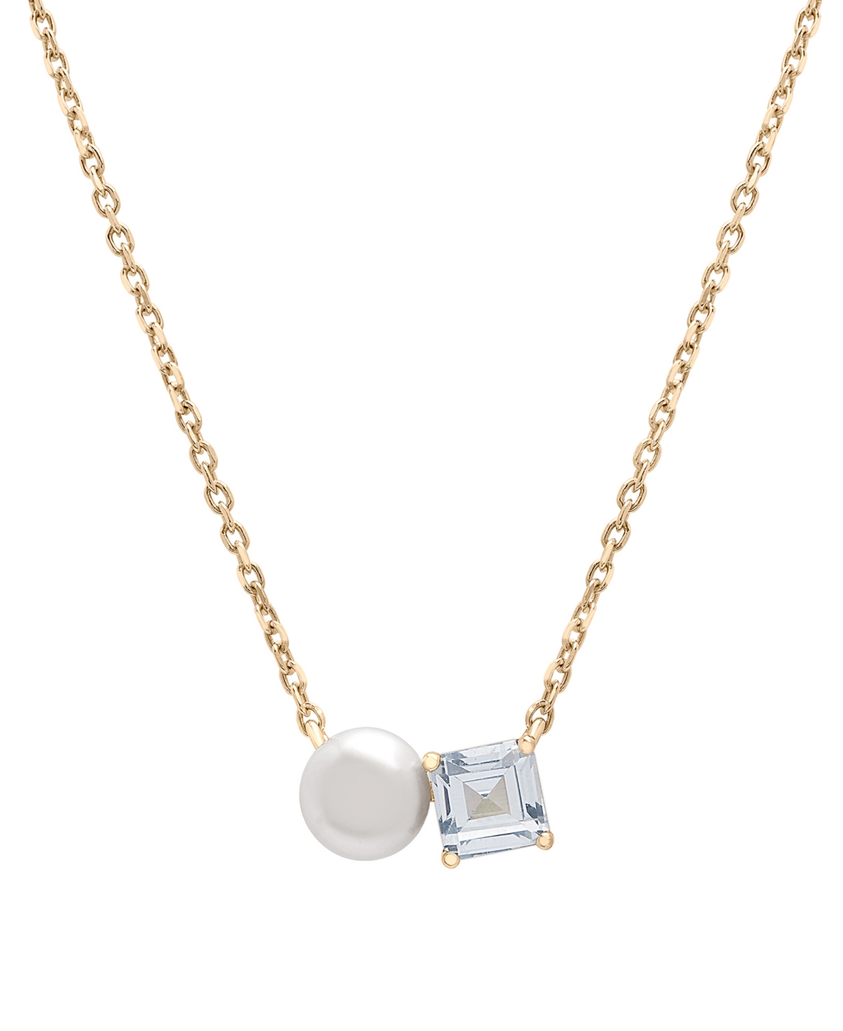 Audrey By Aurate Cultured Freshwater Pearl (5mm) & Rhodolite (5/8 Ct. T.w.) Two Stone Adjustable 18" Pendant Necklace In Lab-grown White Sapphire