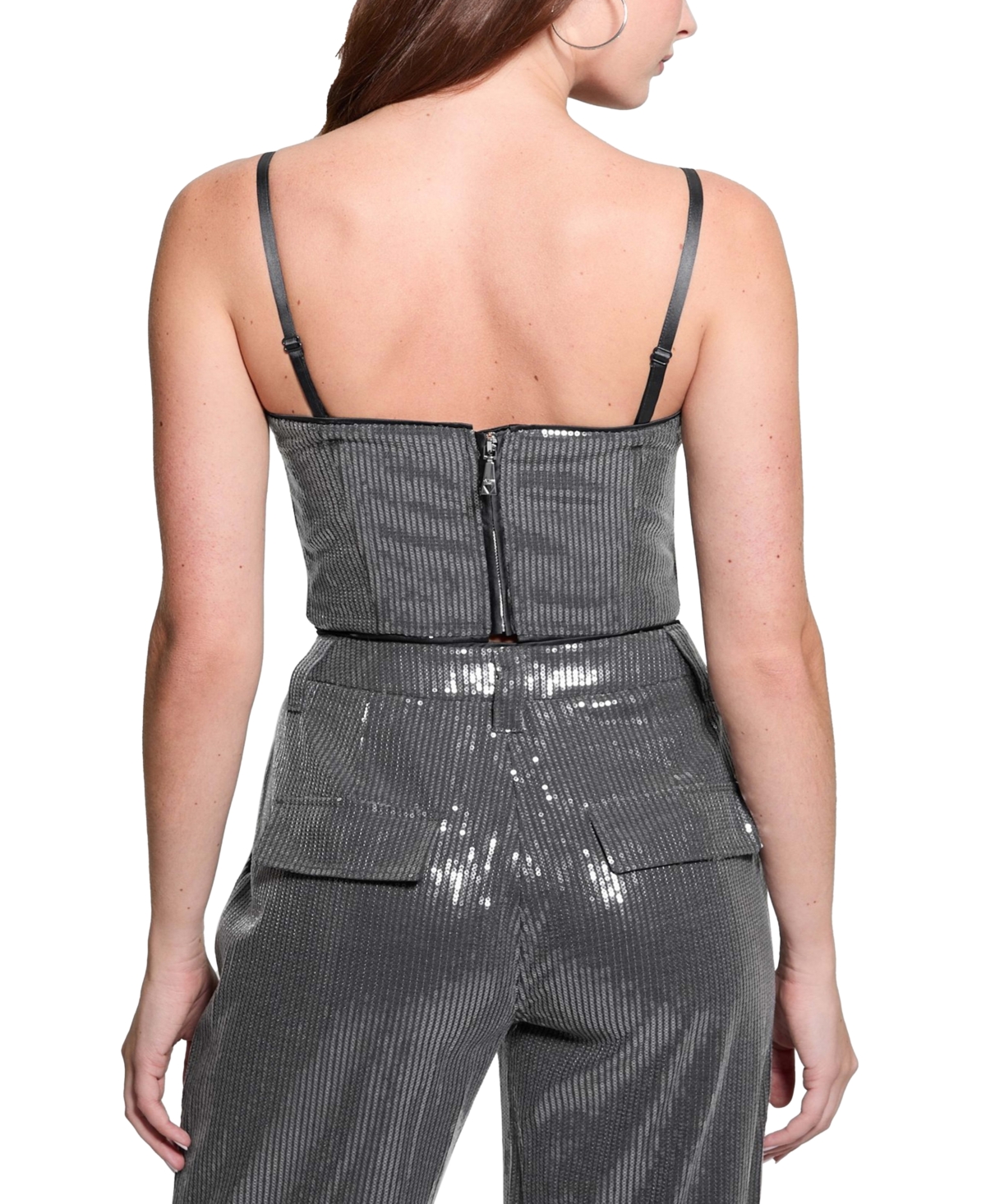 Guess Women's Cassia Sleeveless Sequin Bustier Crop Top In Night Stone Multi