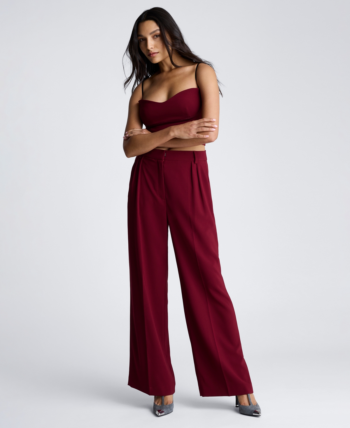 Kenneth Cole Women's High Rise Fly Front Wide Leg Pants