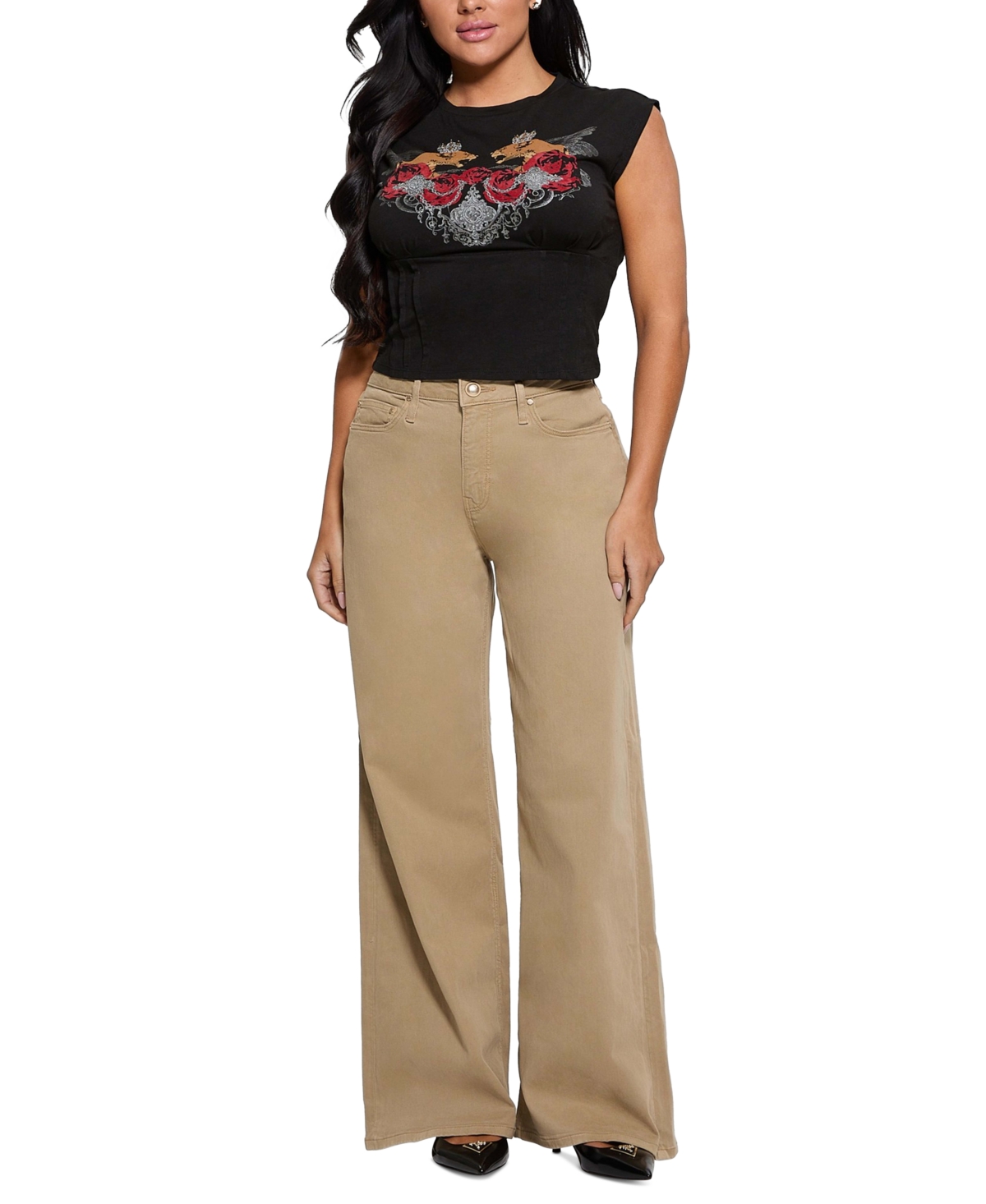 Guess Women's Twin Lioness Graphic Corset T-Shirt
