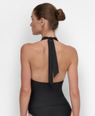 Women's Halter V-Neck Shirred Tankini Top