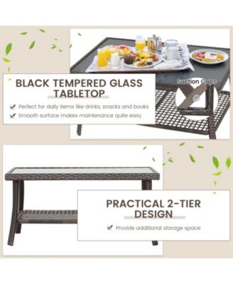 4 Pieces Outdoor Rattan Conversation Set with Protective Cover