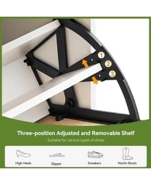 Natural Rattan Shoe Storage Cabinet, Freestanding Shoe Cabinet with 4 Flip Drawers, Modern Shoe Organizer with Adjustable Shelves