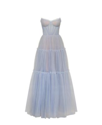 Women's Cloudy Blue Tulle Maxi Dress With Ruffled Skirt