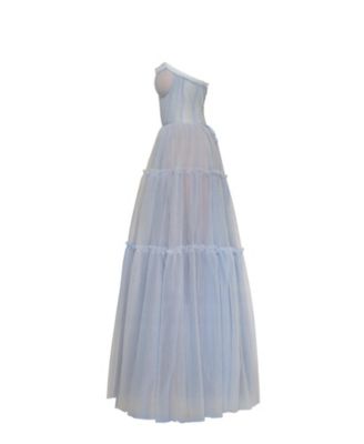 Women's Cloudy Blue Tulle Maxi Dress With Ruffled Skirt
