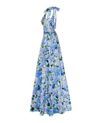Women's Blue Hydrangea Strapped Maxi Dress