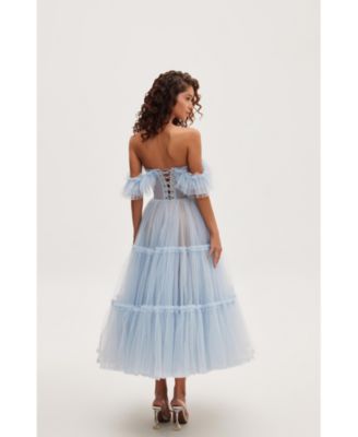 Women's Ruffled Tulle Midi Dress