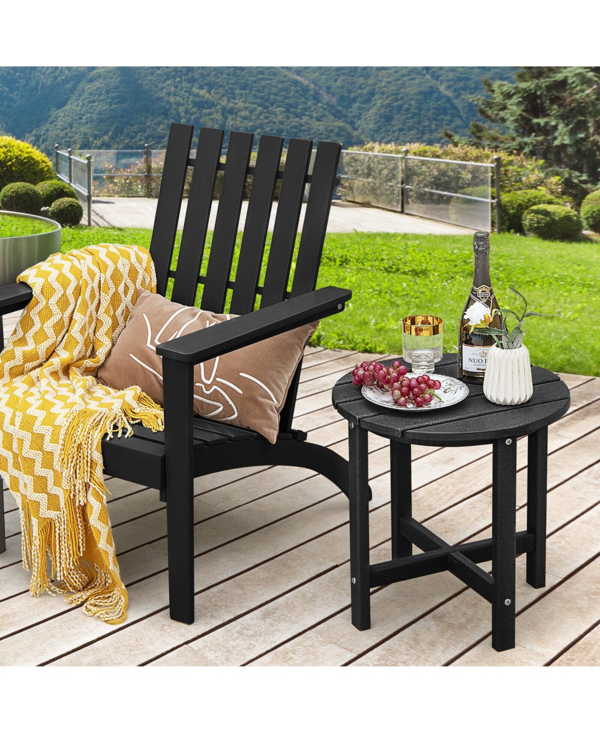 Sugift 18 Inch Round Weather-Resistant Adirondack Side Table-Black