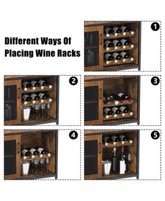 3-Tier Wine Bar Cabinet with LED Lights, Detachable Wine Rack and Storage Space,Retro
