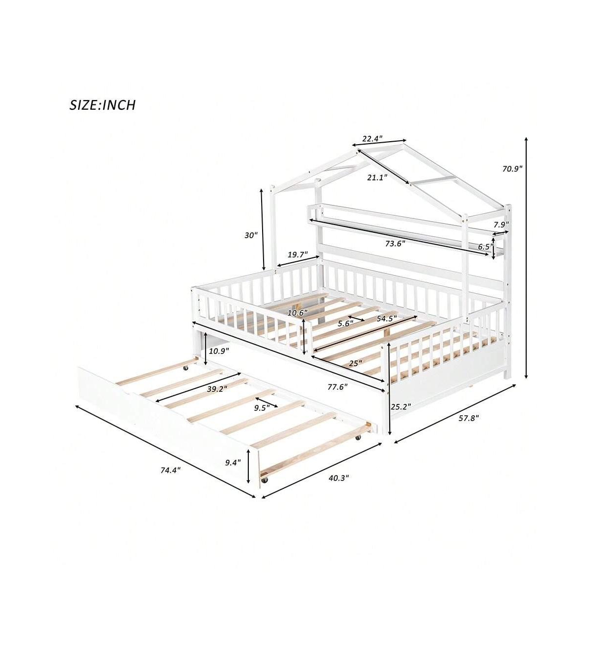 gaomon Size House Bed With Twin Size Trundle Wooden Size Platform Bed Frame With Storage Shelves For Kids Teens Girls Boys