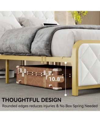 Full/Queen/King Size Bed Frame, Storage Headboard With Charging Station, Platform Bed With Velvet Backrest, No Box Spring Needed, Easy Assembly