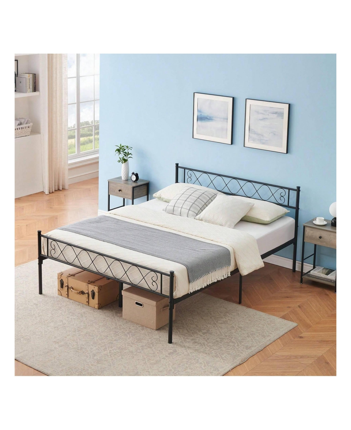 gaomon Metal Platform Bed Frame With Headboard And Footboard, Heart Shaped Bed Frame, 12.2 Inch Under Bed Storage, Steel Slat Support, No Box Spring N