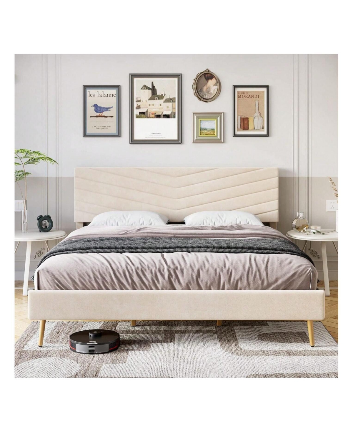 gaomon Full/Queen/King Size Upholstered Bed Frame, Velvet Bed Frame Queen With Adjustable Headboard, Platform Bed Frame And Headboard, Noise-Free, No