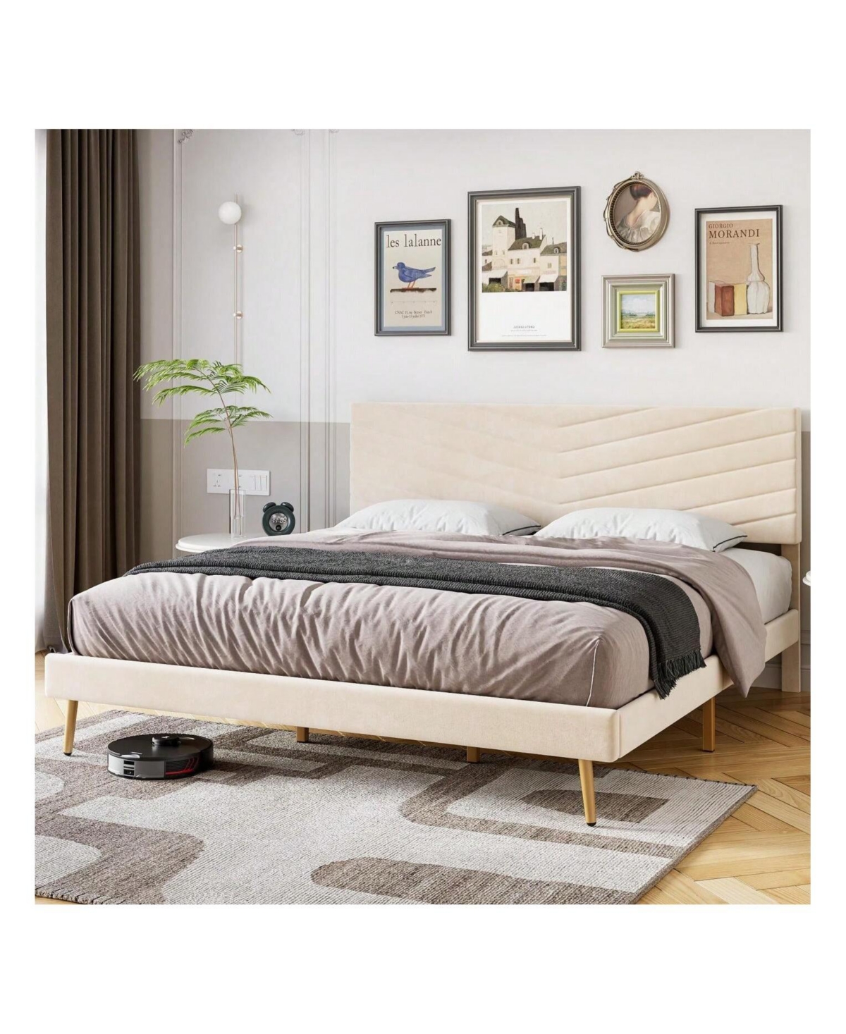 gaomon Full/Queen/King Size Upholstered Bed Frame, Velvet Bed Frame Queen With Adjustable Headboard, Platform Bed Frame And Headboard, Noise-Free, No
