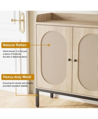 Shoe Cabinet with 3 Rattan Doors,Freestanding Shoe Storage Organizer for Entryway, Hallway, Living Room