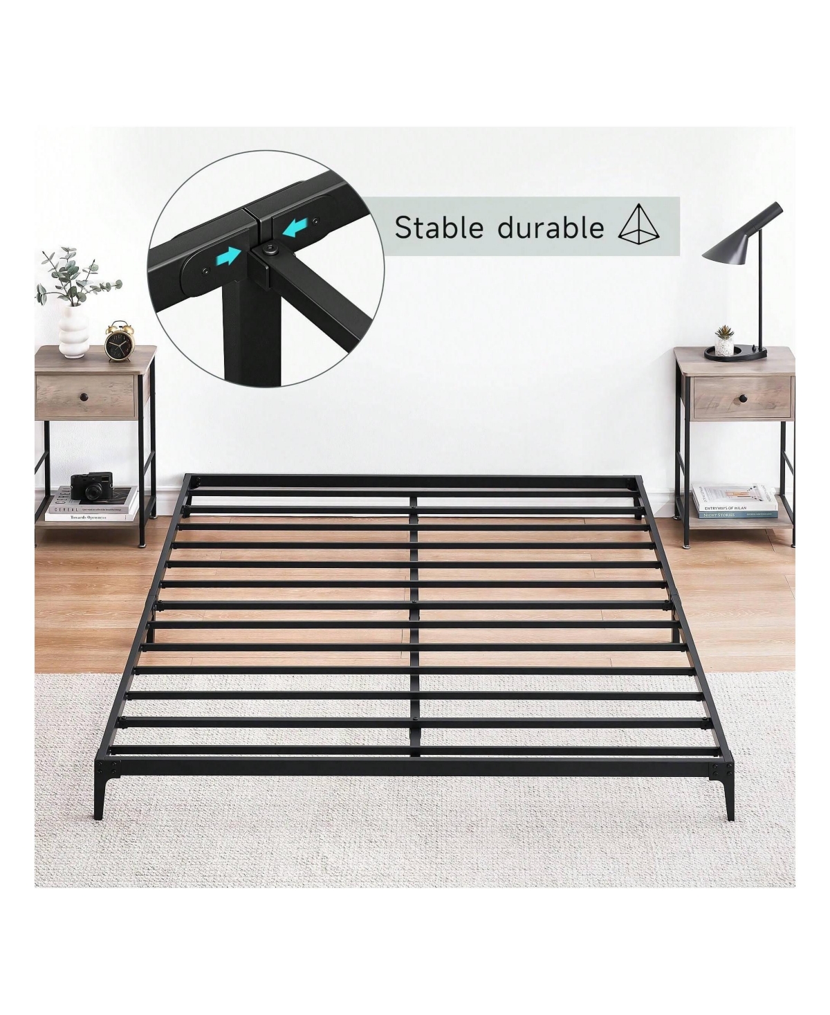gaomon Bed Frame, 6 Inch Metal Bed Frame, Heavy Duty Platform, Sturdy Steel Slat Platform, No Noise, No Box Spring Mattress Required, Huge Storage Spa