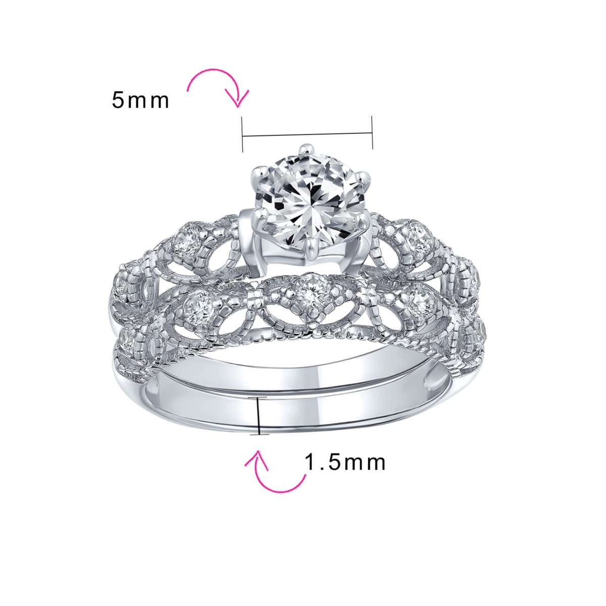 Bling Jewelry 1 Ct Round Cubic Zirconia Solitaire Cz promise ring Band Set .925 Sterling Silver