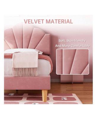 Twin Platform Bed Frame, Velvet Upholstered Platform Bed Frame With Height Adjustable Headboard, Strong Wood Slat Support, Solid And Stable, Easy To Assemble