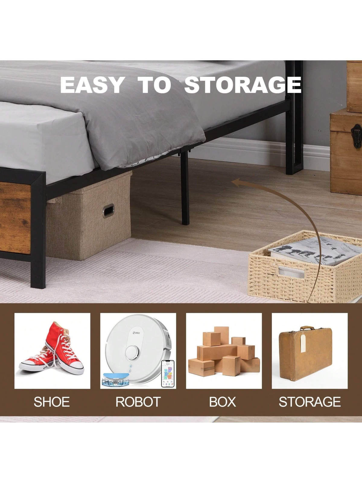 gaomon Full Size/Queen Size Bed Frame With Led Lights Headboard Metal Platform Bed With Usb Ports For Home No Box Spring Needed Easy Assembly