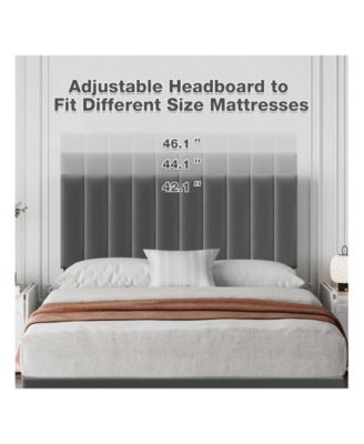 Platform Bed Frame With Adjustable Velvet Upholstered Headboard, Mattress Foundation With Wooden Slat Support, No Box Spring Needed, Dark Grey