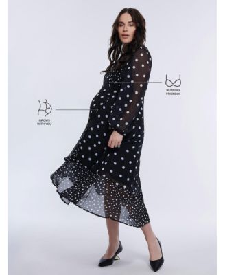 Maternity Woven Wrap Long Sleeve Midi Dress - Motherhood