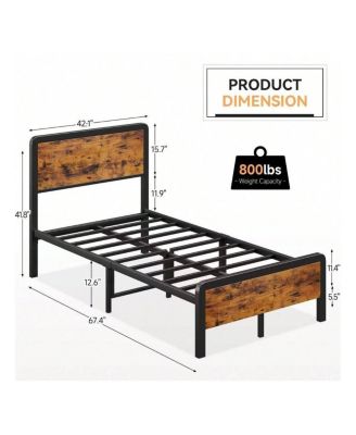 Twin/Full/Queen Platform Bed Frame With Wooden Headboard And Footboard, Sturdy Metal Slat Support, Mattress Base, No Box Spring Required