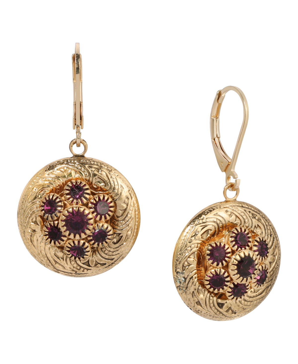 2028 Gold-tone Crystal Round Drop Earrings In Purple