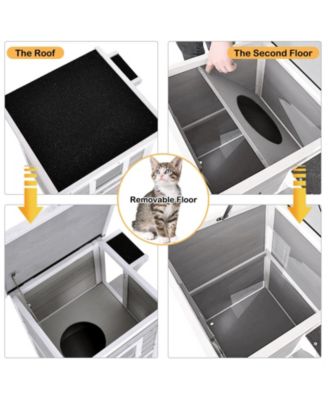 2-Story Wooden Cat House with Escape Door Rainproof