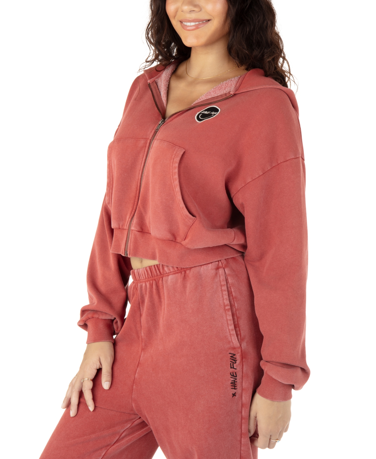 HURLEY JUNIORS' HAVE FUN CROPPED ZIPPERED HOODIE 