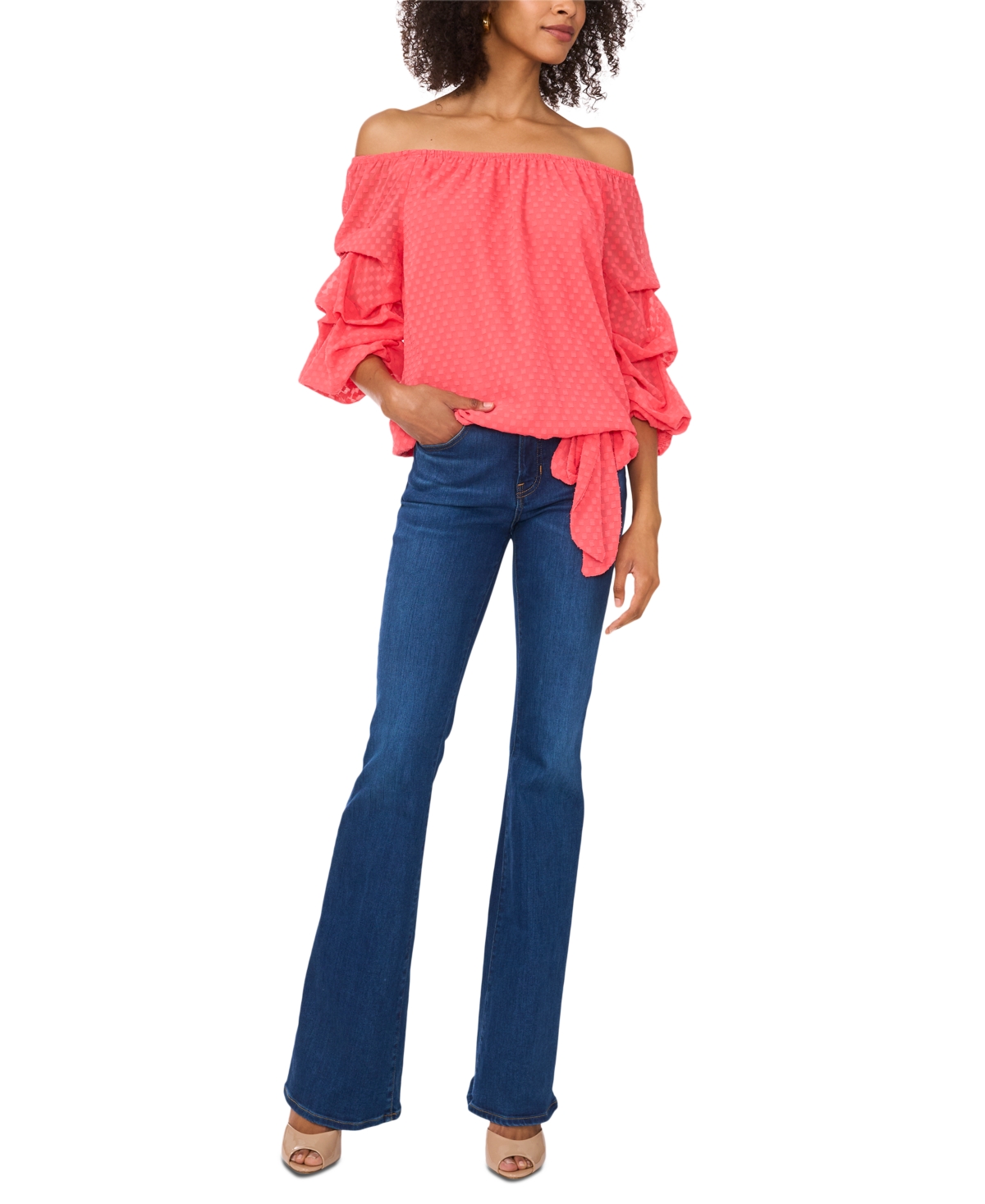 Vince Camuto Women's Textured Off-the-Shoulder Bubble-Sleeve Top