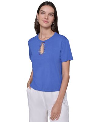 KARL LAGERFELD PARIS - Women's Cutout Embellished Tee