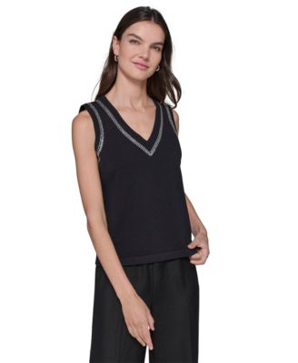 KARL LAGERFELD PARIS - Women's Embellished V-Neck Sweater
