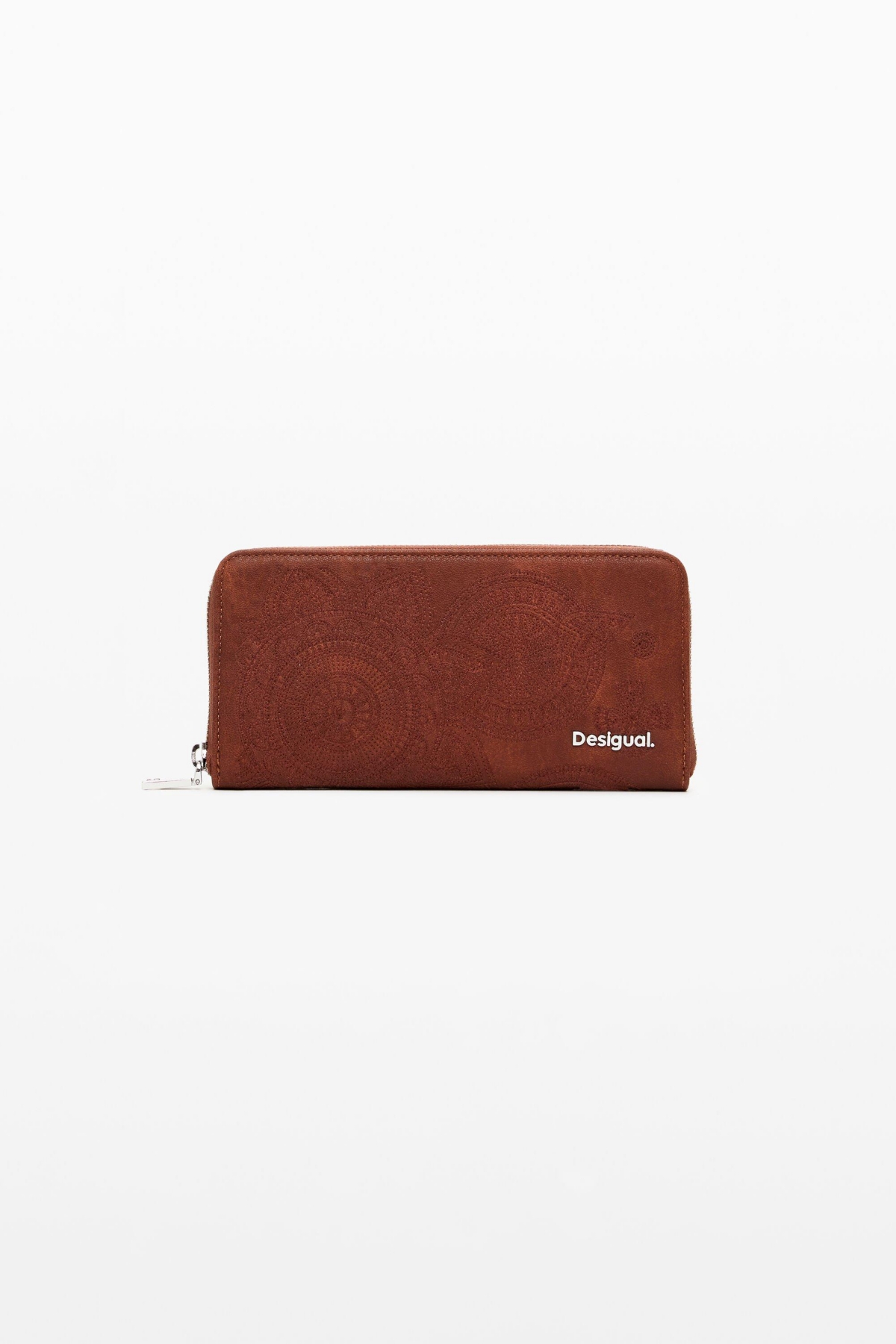 Women's Large wallet with embroidered flowers - Camel
