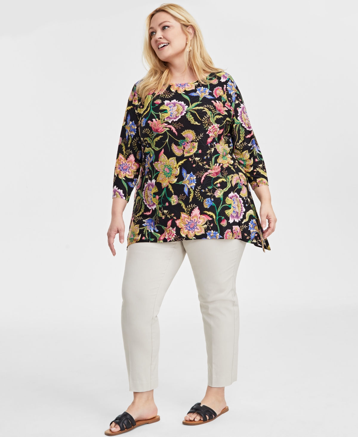 Jm Collection Plus Size Mirella Garden Jacquard Swing Top, Exclusively at Macy's