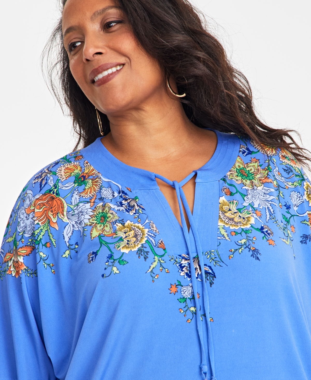 Jm Collection Plus Size Printed Split-Neck Top, Exclusively at Macy's