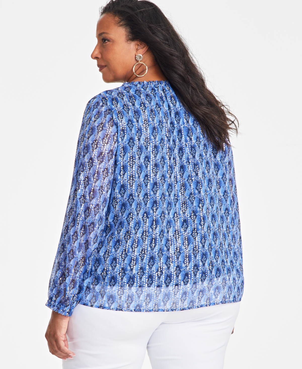 Jm Collection Plus Size Printed Split-neck Blouse, Exclusively At Macy's In Intrepid Blue