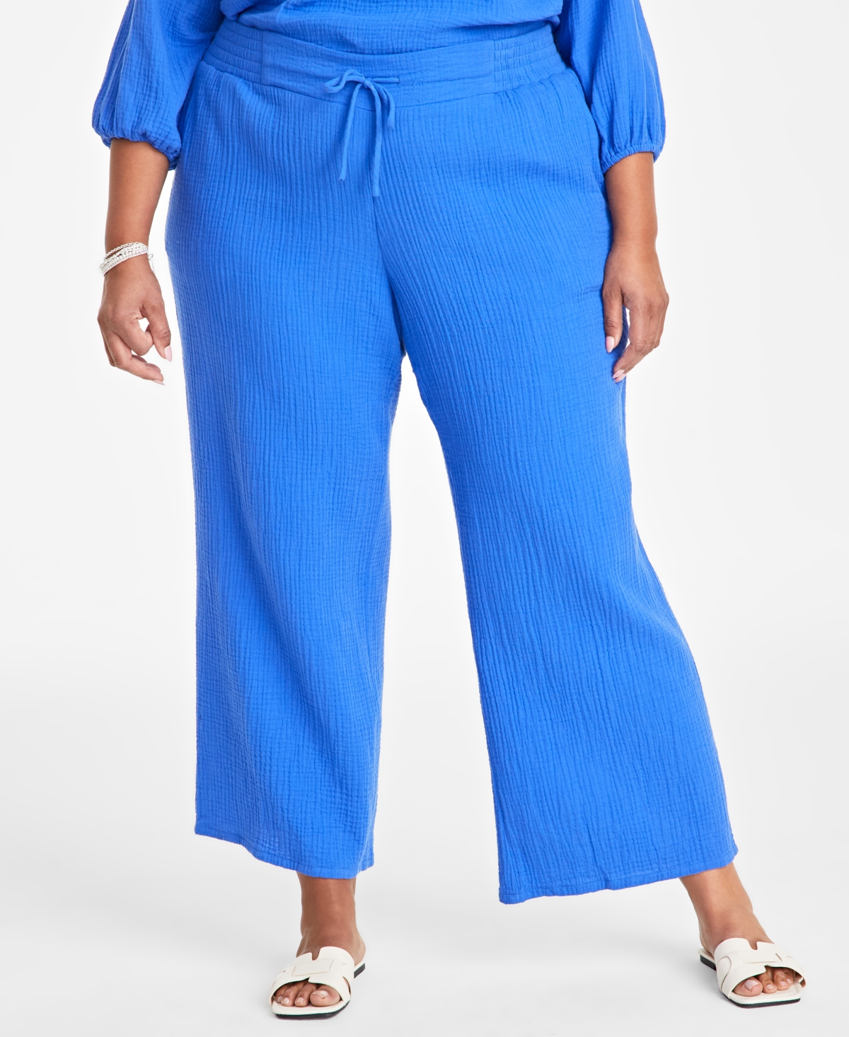 Jm Collection Plus Size Gauze Drawstring Pants, Created for Macy's