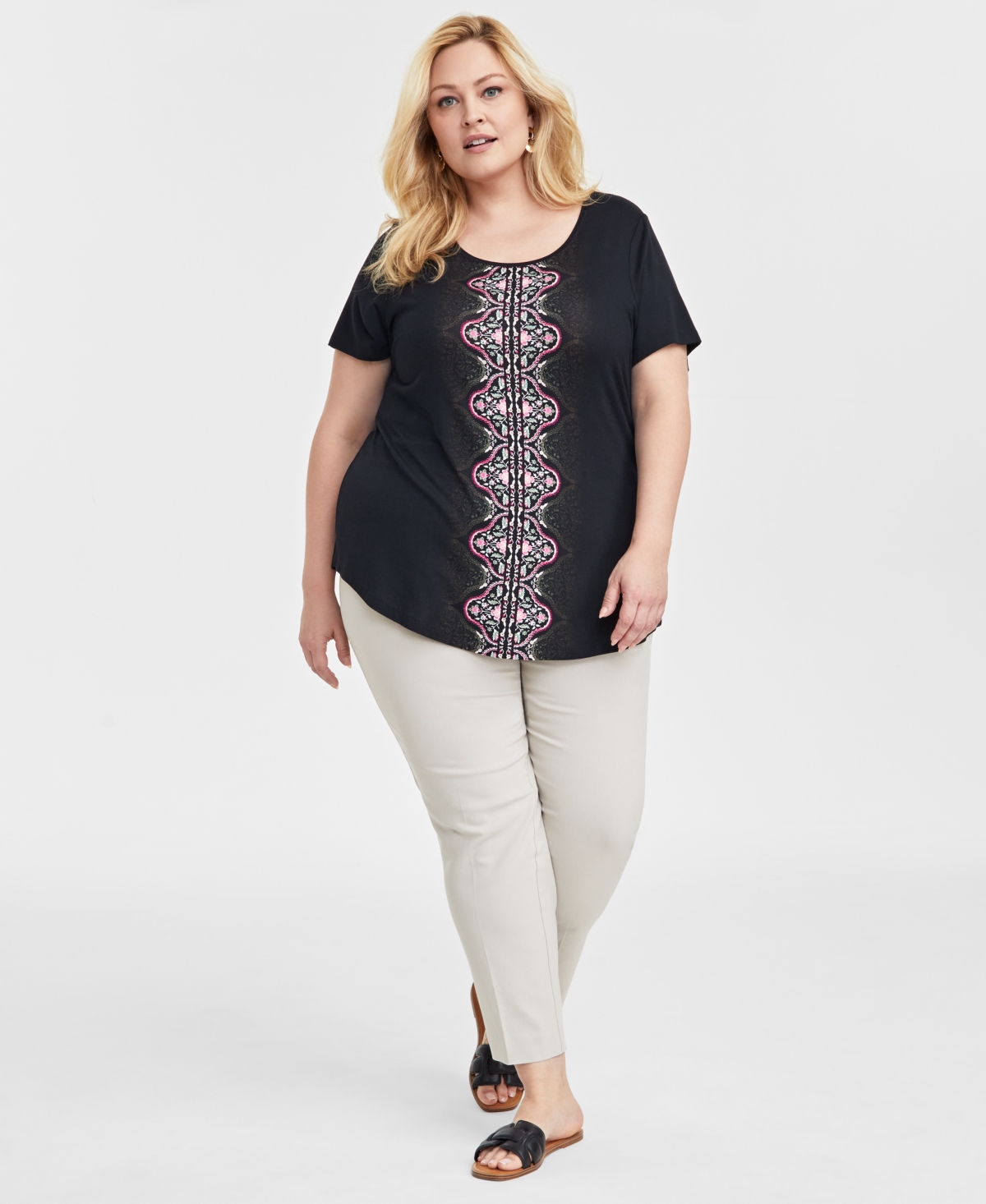 JM COLLECTION PLUS SIZE PRINTED SHORT SLEEVE TOP, EXCLUSIVELY AT MACY'S 