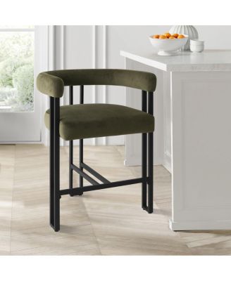Set of 3 Modern Velvet Counter Stools,Armrest Counter Chairs for Kitchen with 3 Legs Design
