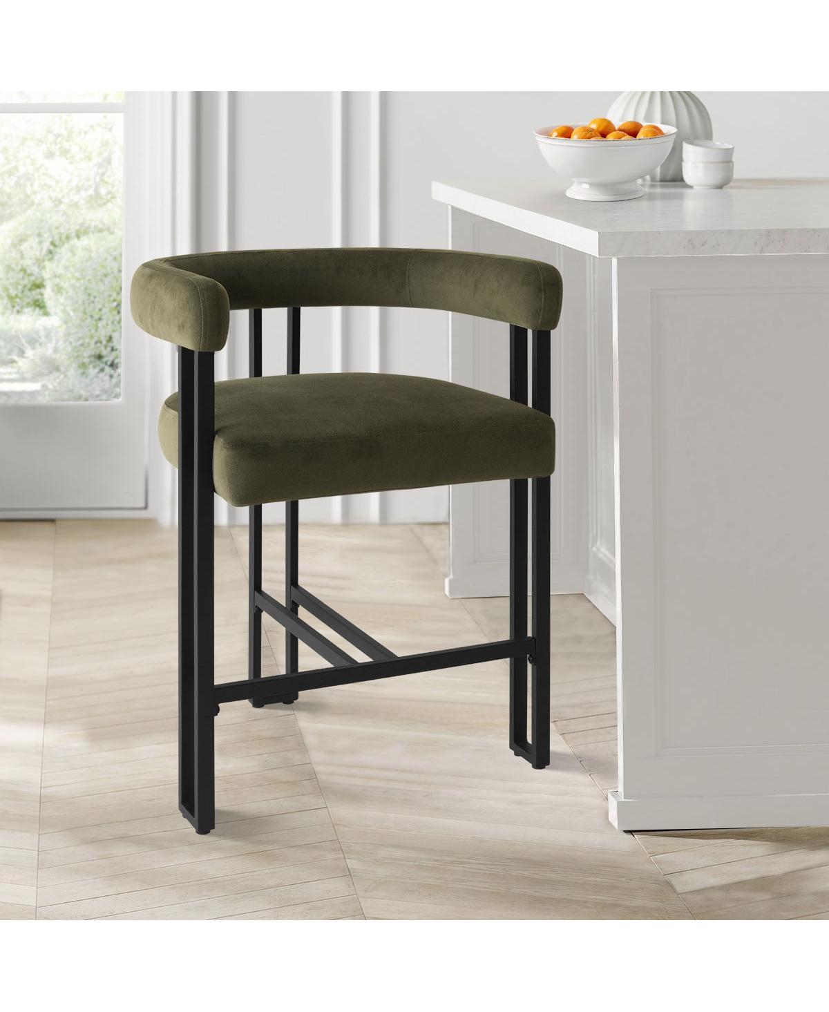 Maison Boucle Set of 3 Modern Velvet Counter Stools,Armrest Bar Stools for Kitchen with 3 Legs Design-Maison Boucle