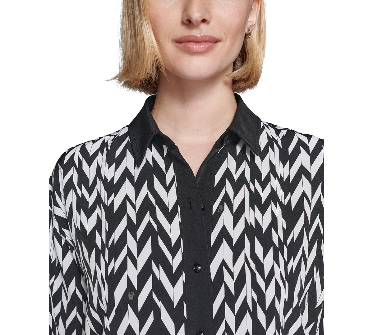 KARL LAGERFELD WOMEN'S PRINTED CONTRAST-TRIM BUTTON-FRONT TOP 