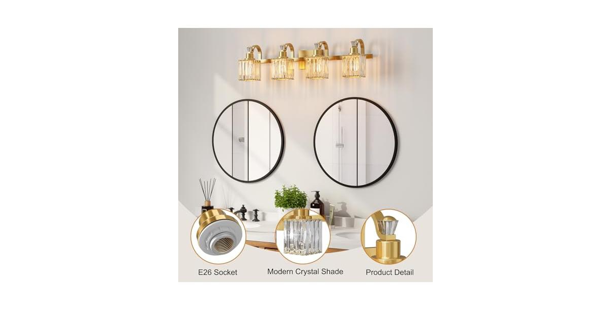 gaomon Bathroom Vanity Light Fixtures Over Mirror,4 Light Modern Crystal Wall Lighting with Square Shade