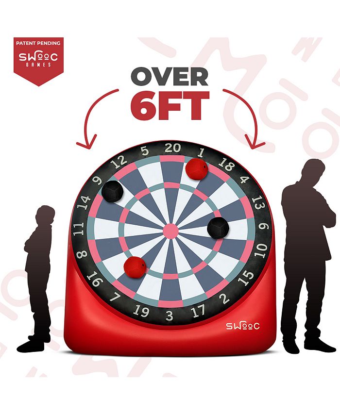 Giant Kick Darts (Over 6 ft. Tall) with Over 15 Games Included - Giant Inflatable Outdoor Dartboard with Soccer Balls - Red - Large