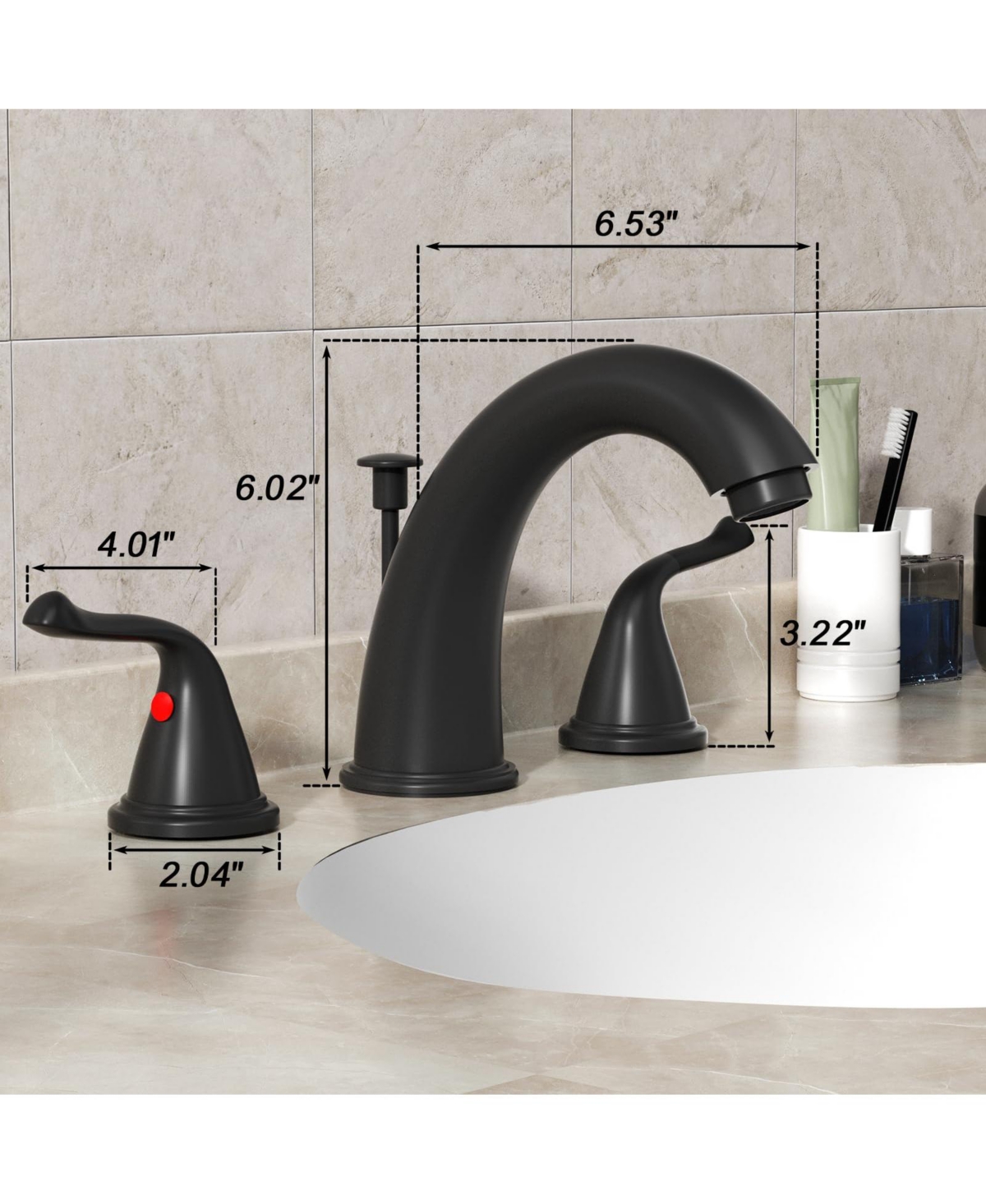 Lovmor 2-HandlesBathroom Faucet with Pop-Up Drain and Water Supply Lines - matte black