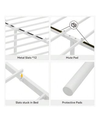 Metal Platform Bed Frame With Headboard And Footboard, Steel Slat Support And Mattress Foundation, No Box Spring Needed - King
